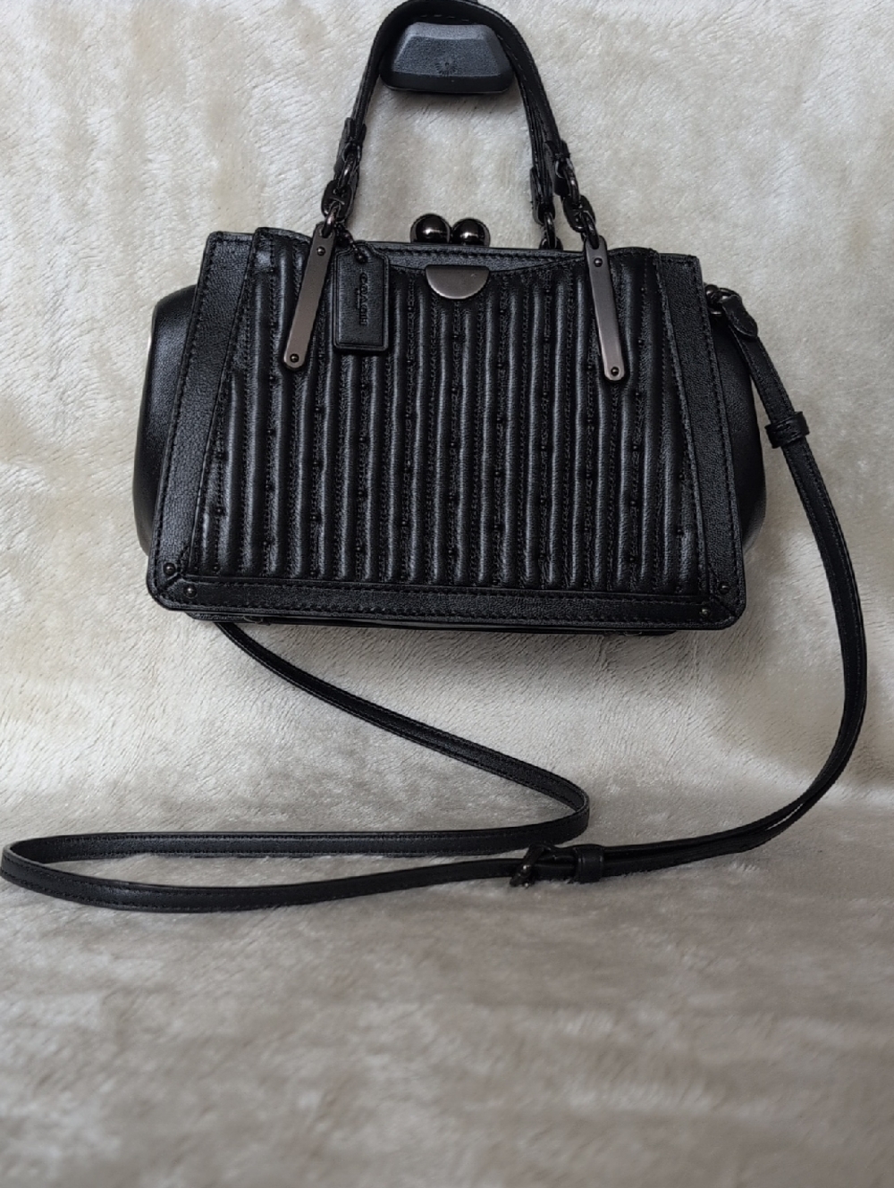 Coach Rare Black Quilted Frame Leather Kisslock Crossbody Bag